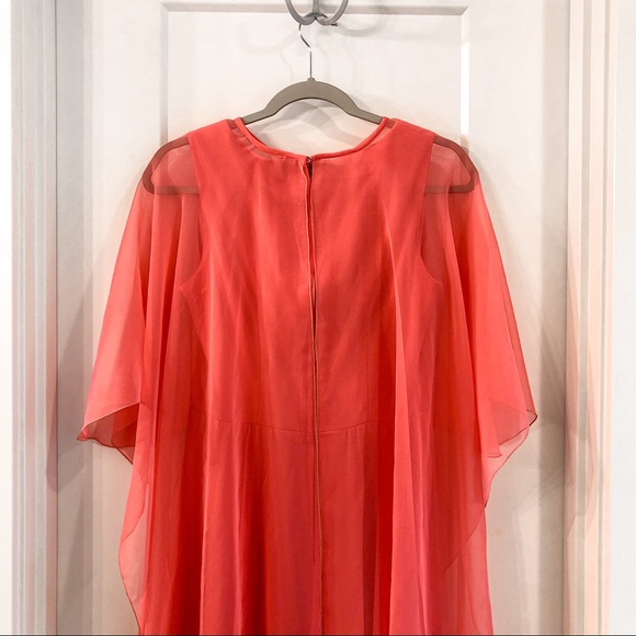 Vintage Coral Satin Cocktail Formal Dress - Picture 6 of 8